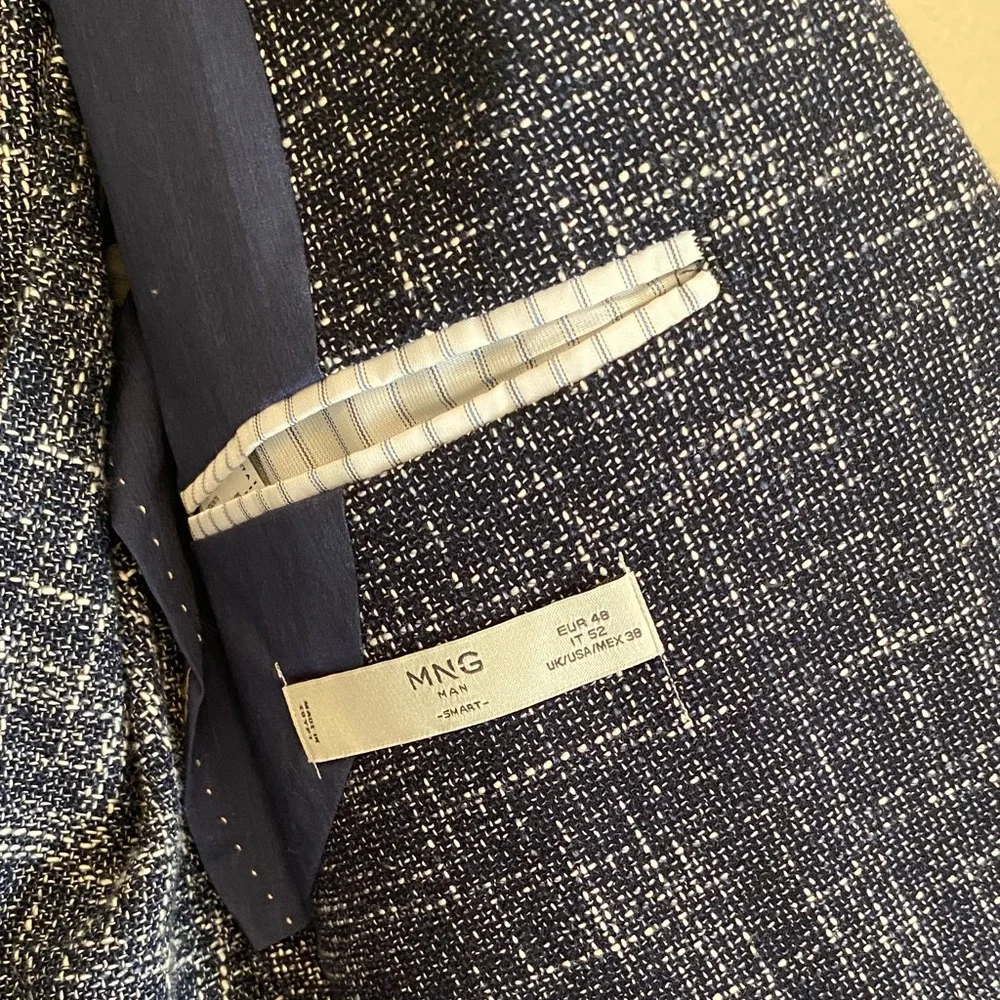 Mango Navy Blue Textured Men's Blazer Jacket Sz 38 Slim Fit Preppy Classic